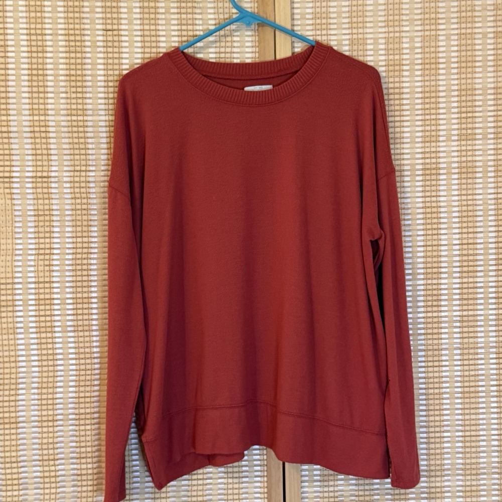 Lucky Brand Womens L Sweater Crew Neck Long Sleeve Rust Burnt Orange Preppy Boho